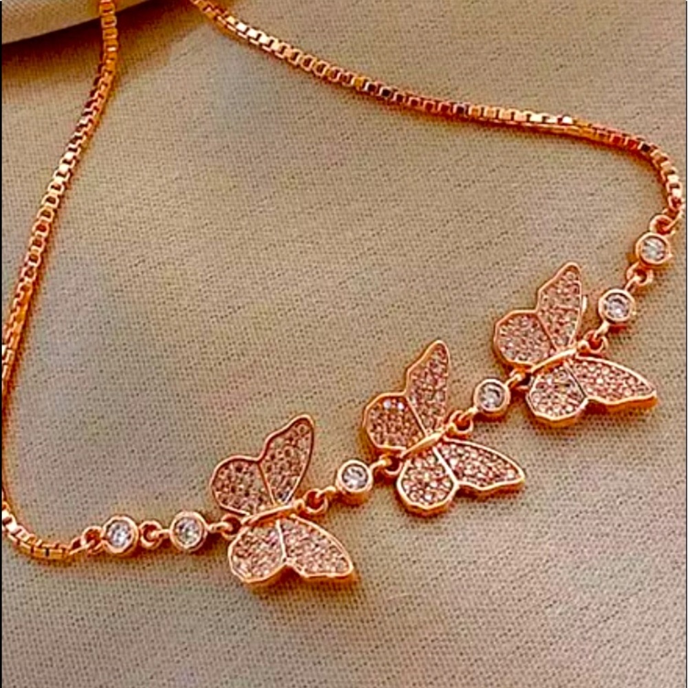 Rose Gold Tone Butterfly Adjustable Bracelet